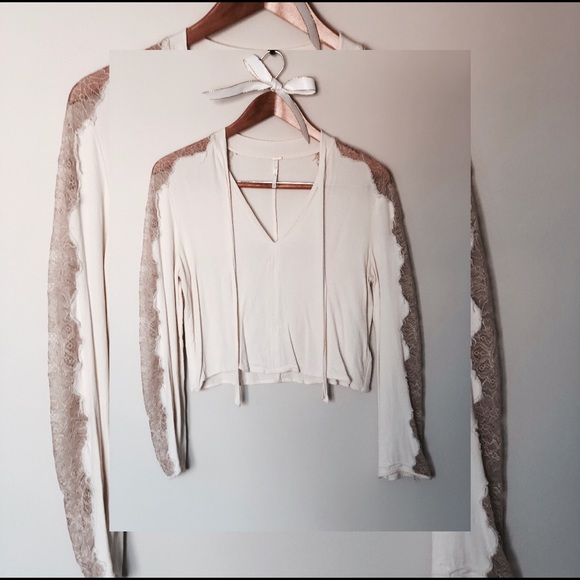 Free People Tops - Free People Sheer Lace Long Sleeve Blouse